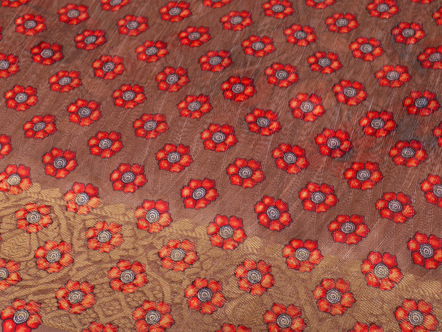 Peach Mughal Dreamscape Saree with Gold Zari Accents