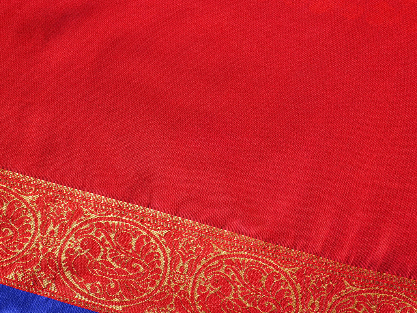 Royal Blue Splendor with Ornate Red Borders Banarsi silk Saree