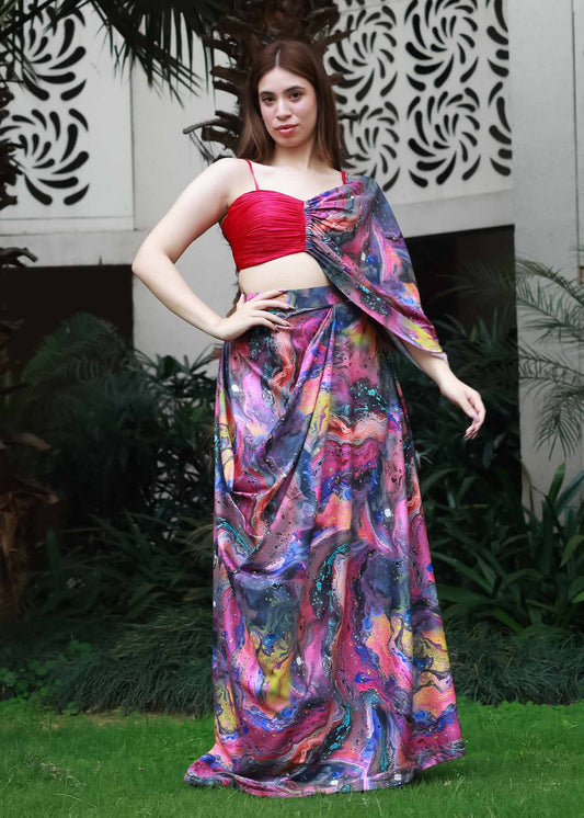 Cosmic Swirl Draped Skirt Set