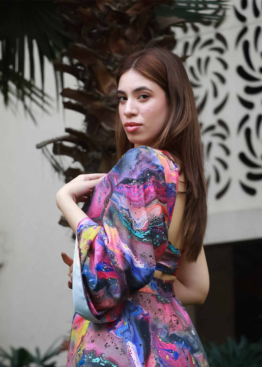 Cosmic Swirl Draped Skirt Set