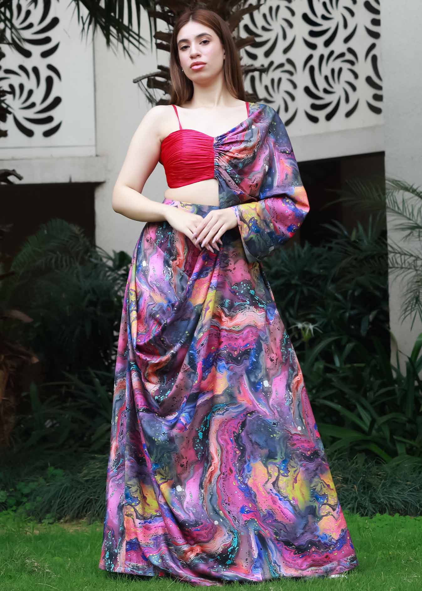 Cosmic Swirl Draped Skirt Set