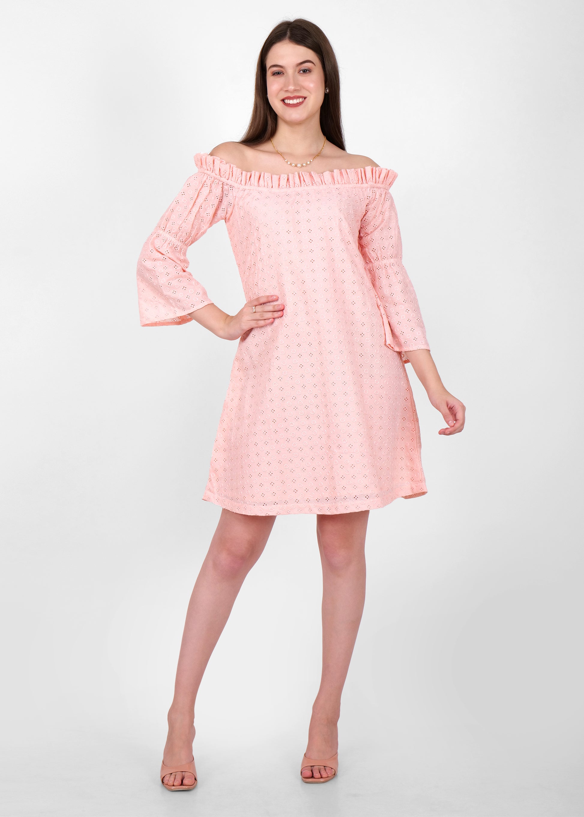 eyelet off shoulder dress Abby Off-Shoulder Tie-Up Back Dress Eyelet Embroidery Dress Orange