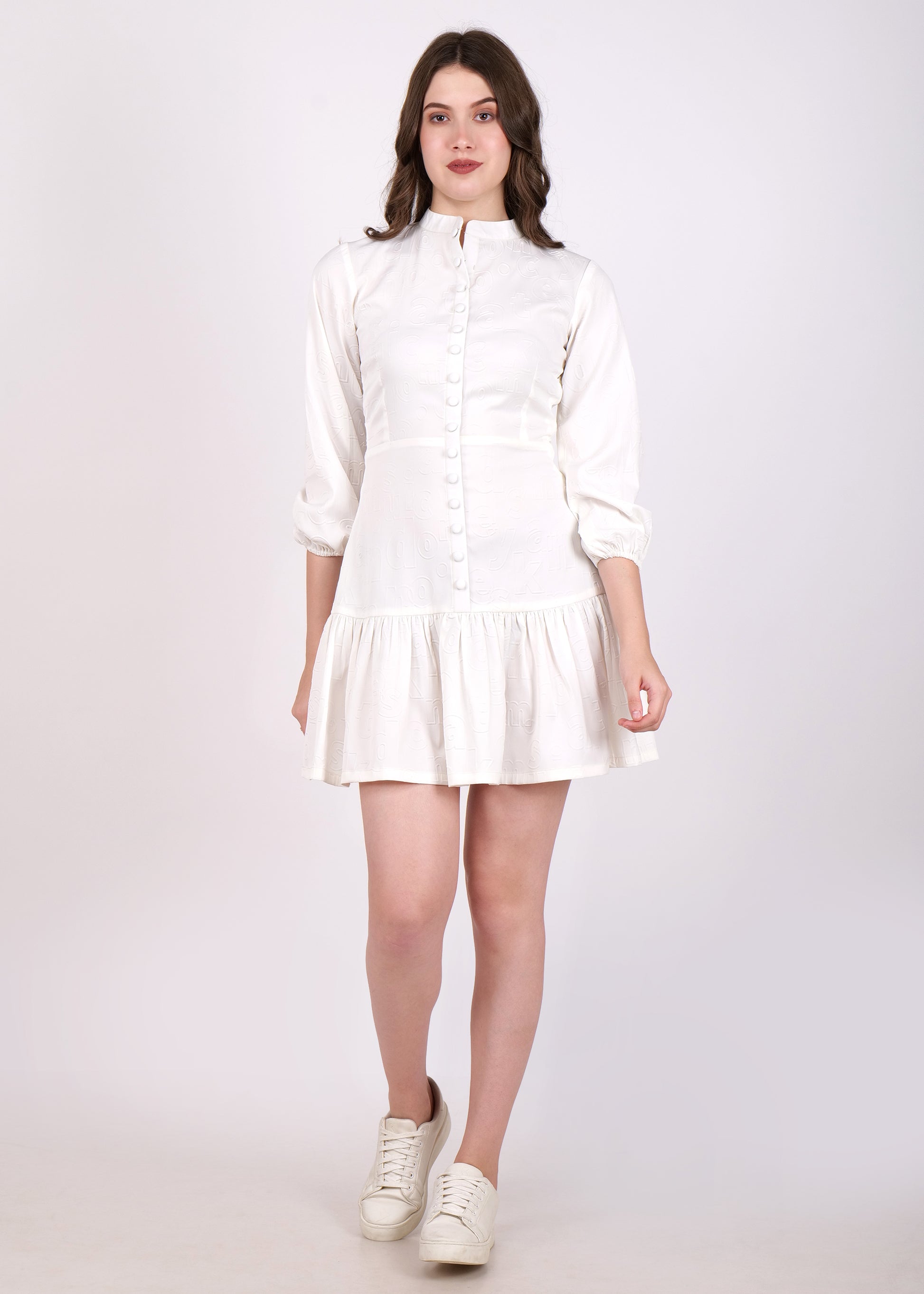 Ivory Script Embossed Button-Down Dress Seona Couture Ivory Script Embossed Button-Down Dress Seona Couture