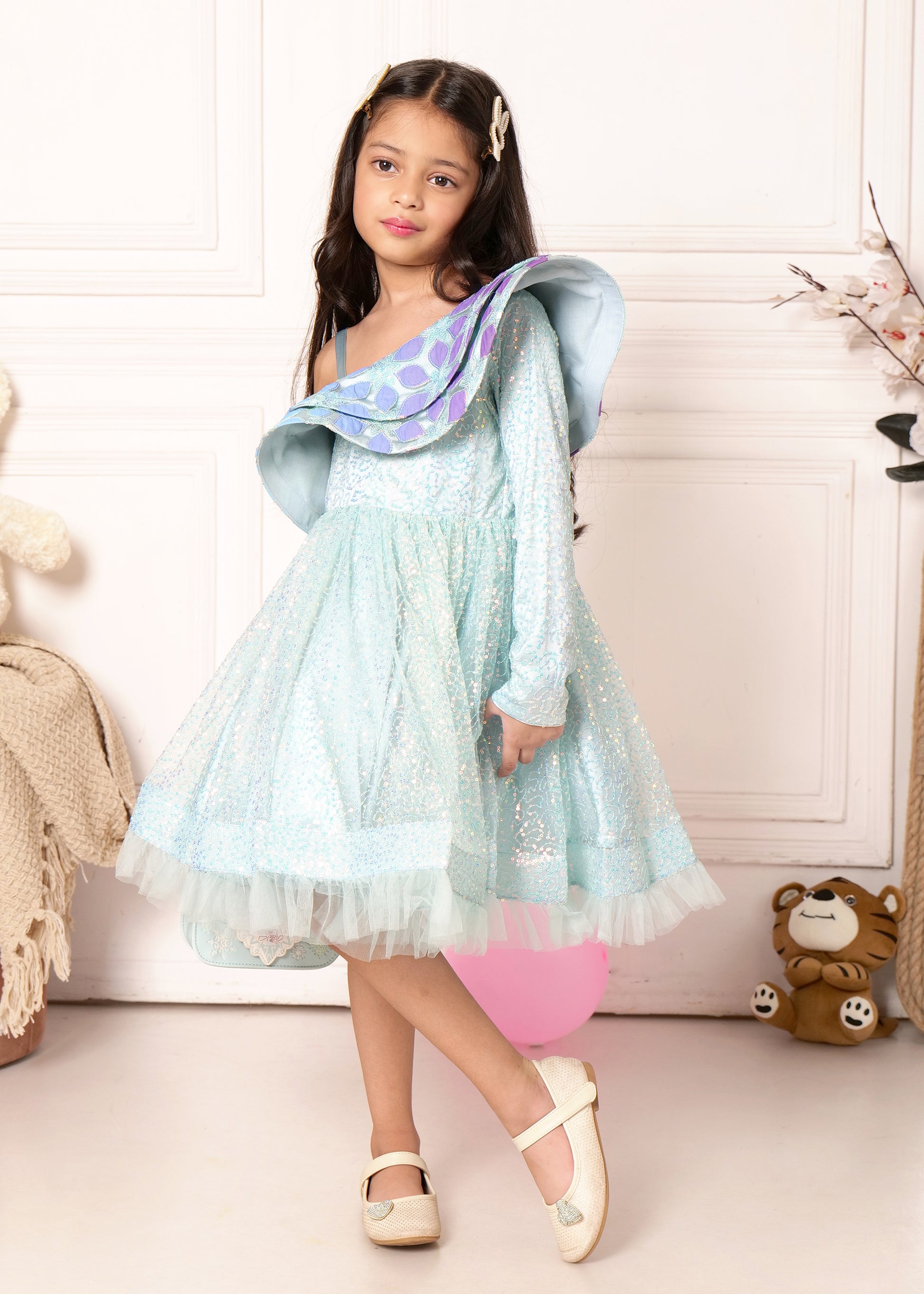 aqua one shoulder ruffle dress ASHLEYlauren Style 12171