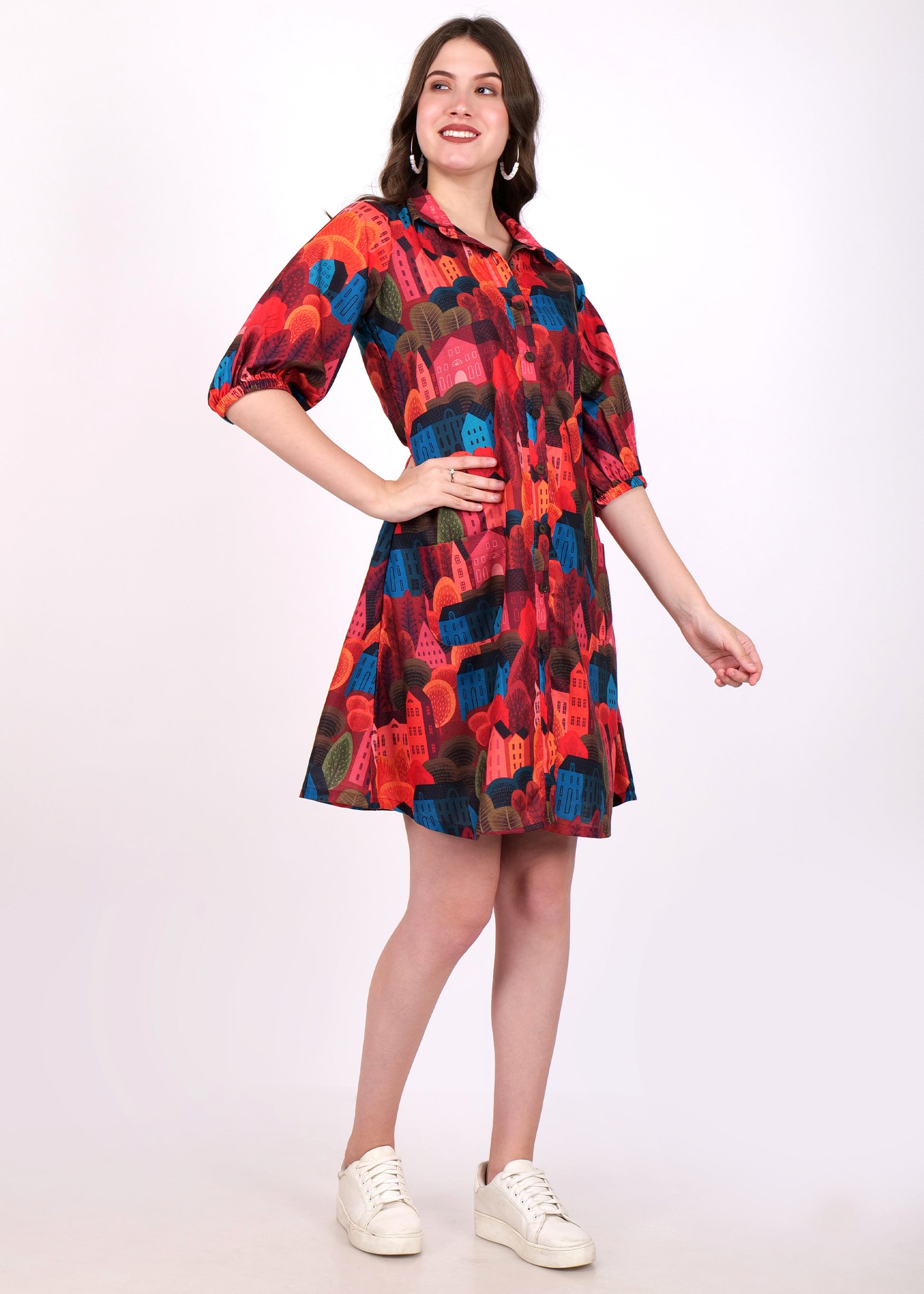bright shirt dress Bright Print Halter Belted Maxi Shirt Dress - Multicolor
