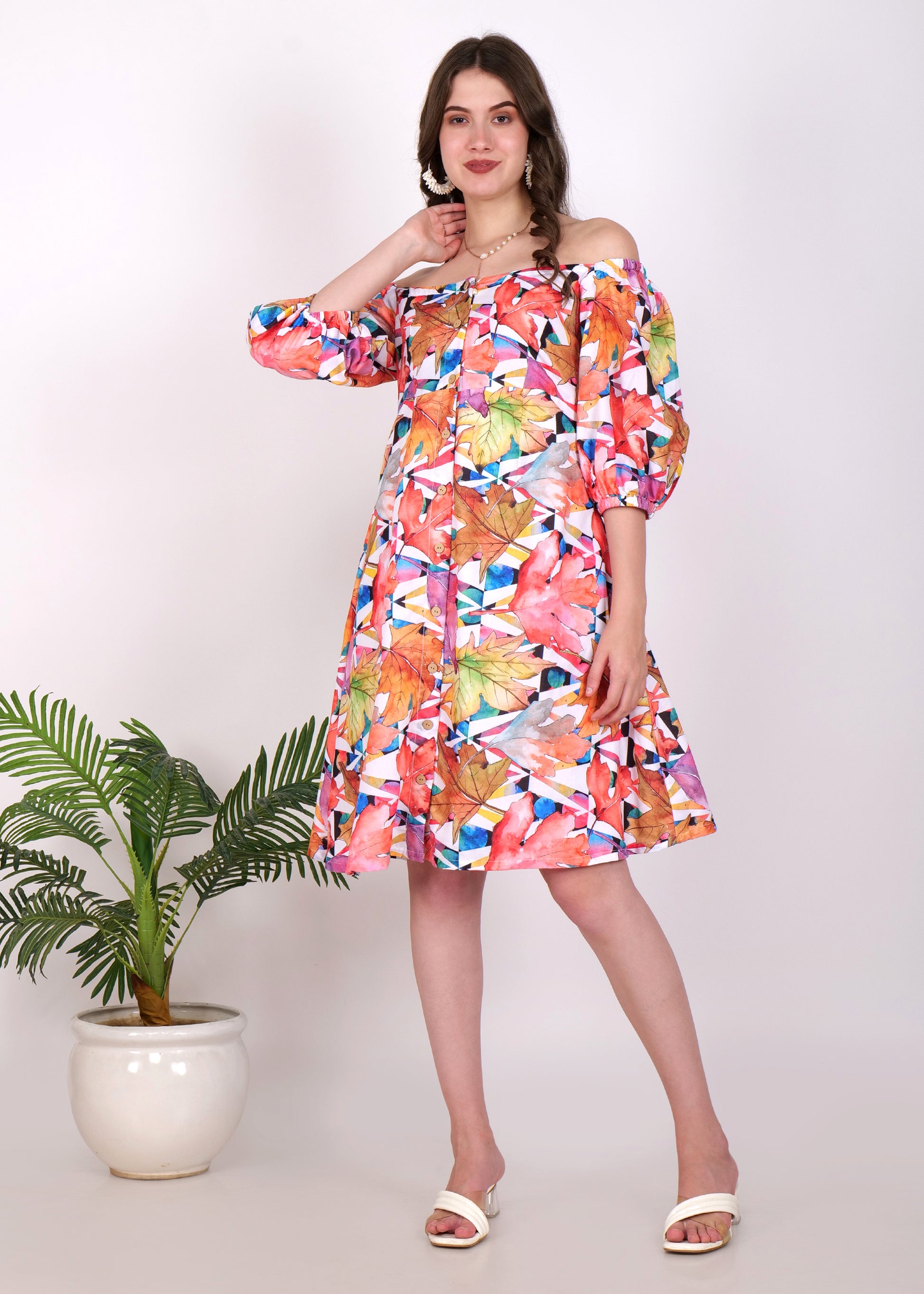 Magic Linnen Autumn Bloom Off-Shoulder Dress Seona Couture Magic Linnen Autumn Bloom Off-Shoulder Dress Seona Couture